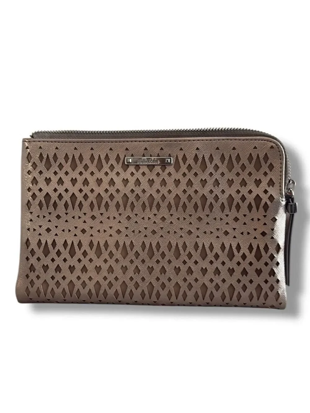 Stella & Dot Clutch Laser Cut Out Gold Metallic